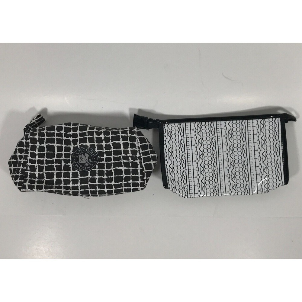 Lancôme Vinyl Black‎ And White Cosmetic Clutch Makeup Travel Bag Pouch Lot Of 2